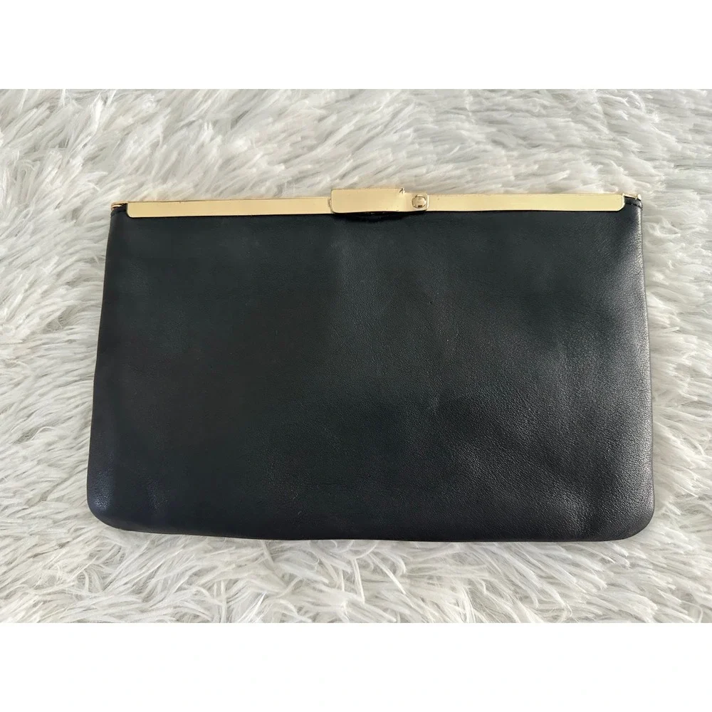 J crew black leather clutch bag handbag